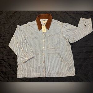 NWT Universal Thread Blue and White Striped Jacket with Brown Corduroy Collar